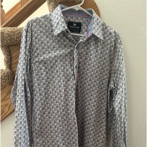 Buttercloth Shirt Mens L Blue Geometric Flip Cuff Casual Dress Button Up